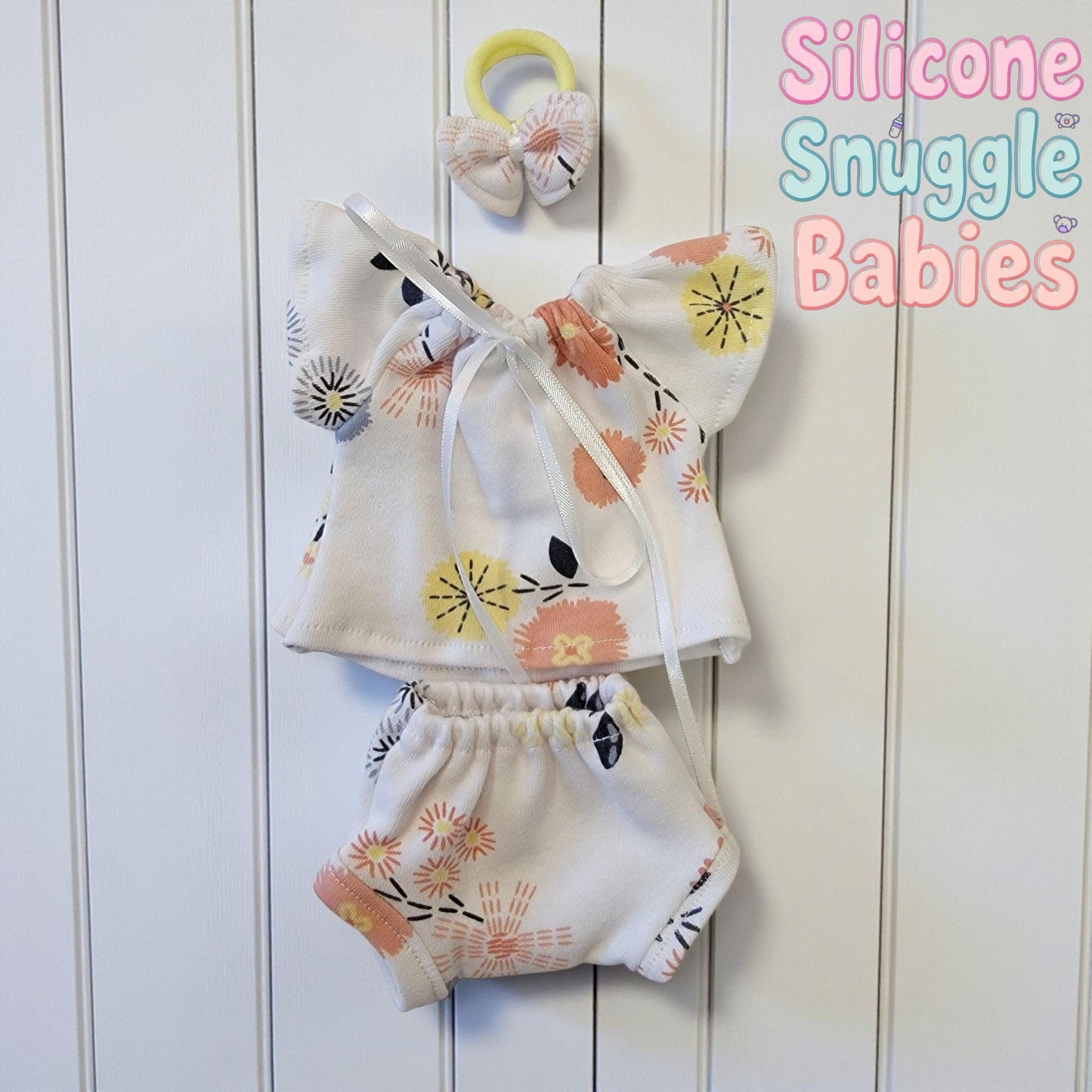 3 Piece Flutter Sleeves Top with Bottom and Bow Headband Doll Outfit