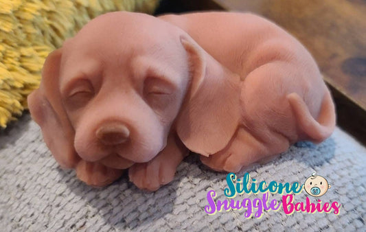 Silicone Sleeping Puppy Dog Figurine (3.75 inches) – Hand-Painted Ecoflex 20 Realistic Toy