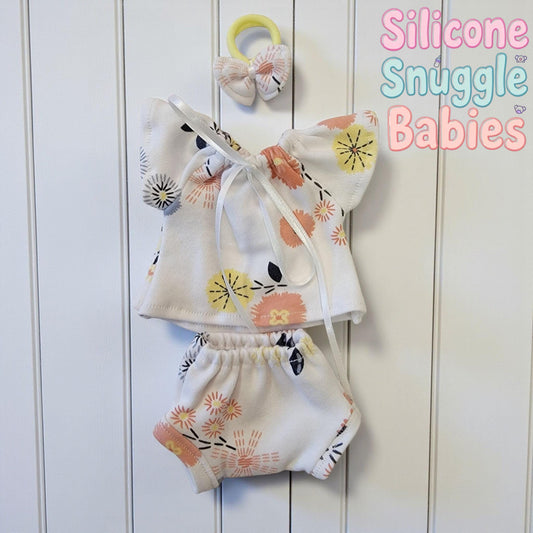 3 Piece Flutter Sleeves Top with Bottom and Bow Headband Doll Outfit