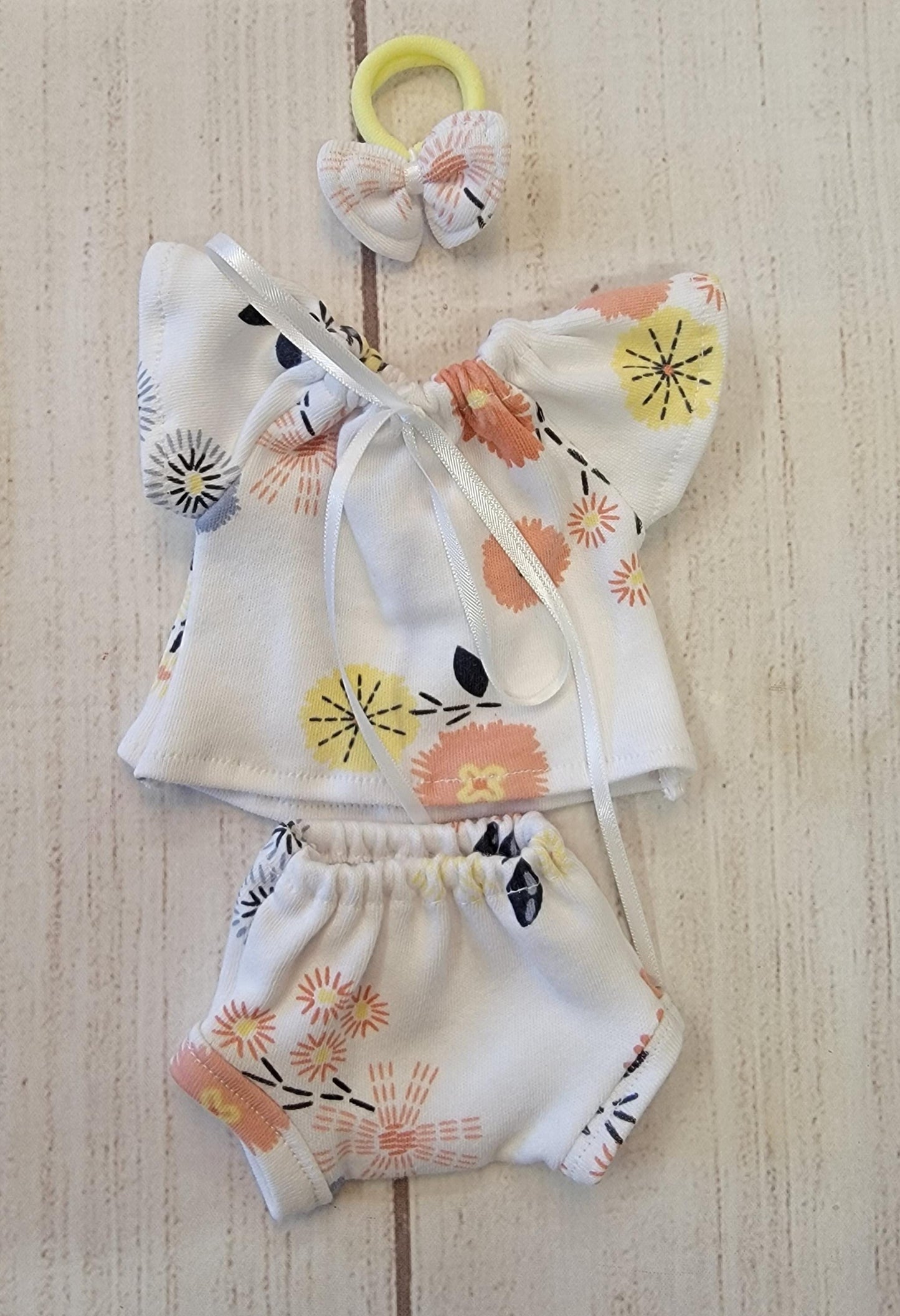 Handmade 3 Piece Flutter Sleeves Top with Bottom and Bow Headband Doll Outfit