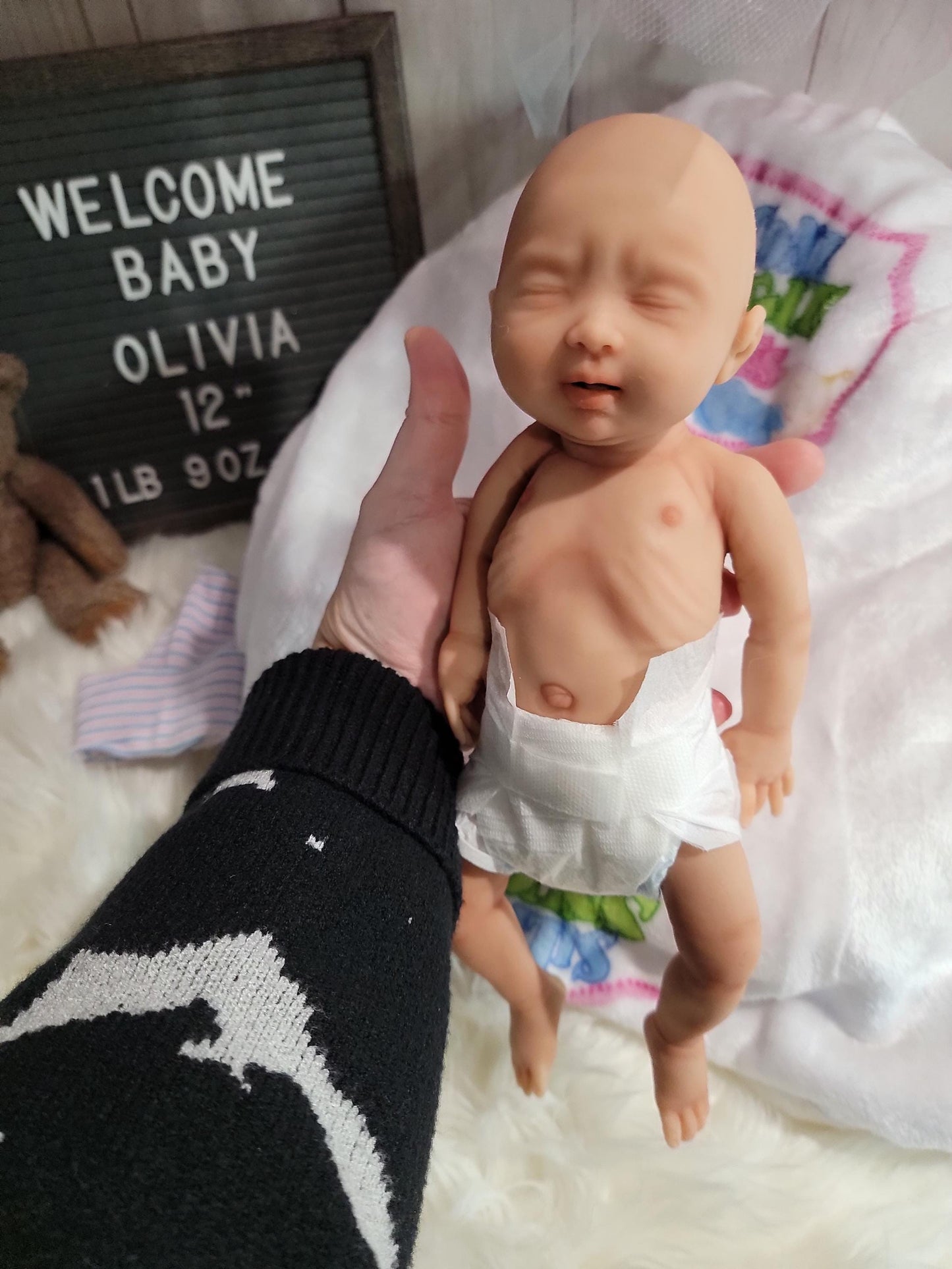 Authentic 12" Silicone Baby Girl Doll "Olivia" Enhanced Realism Edition Handmade by Artist