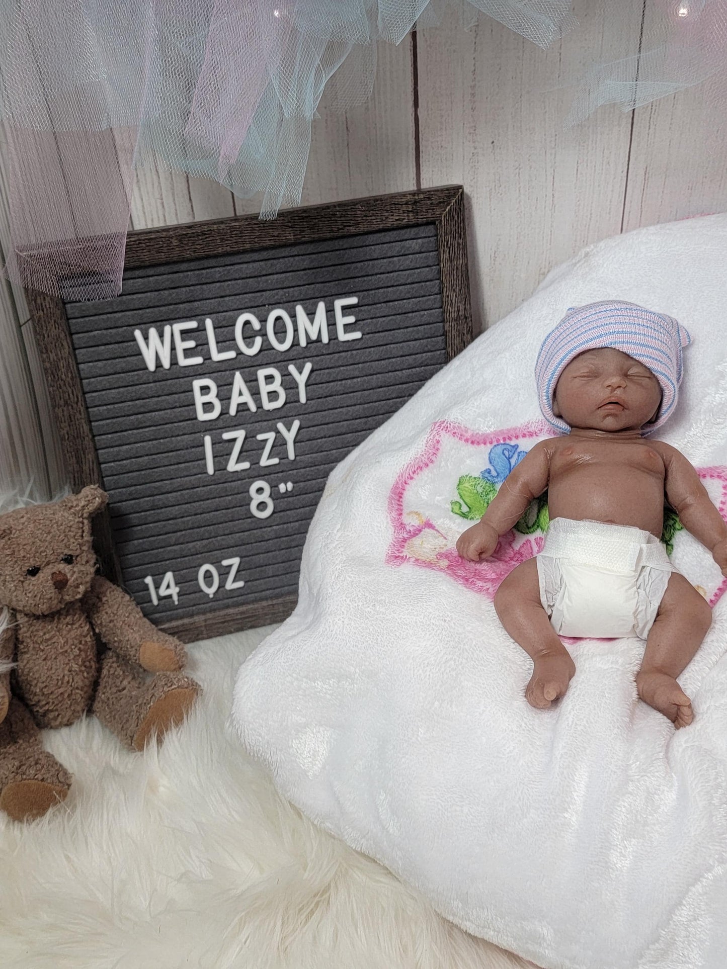 Authentic 8" Silicone Baby Girl Doll - Izzy Enhanced Realism Edition Handmade by Artist