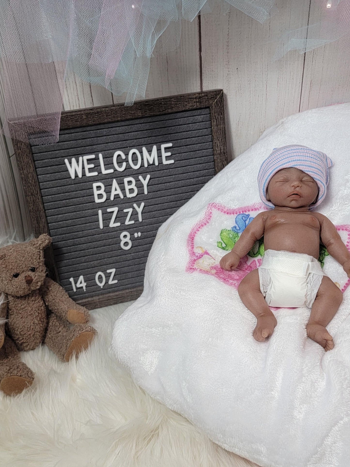 Handmade 8" Silicone Baby Doll - Izzy Enhanced Realism Edition