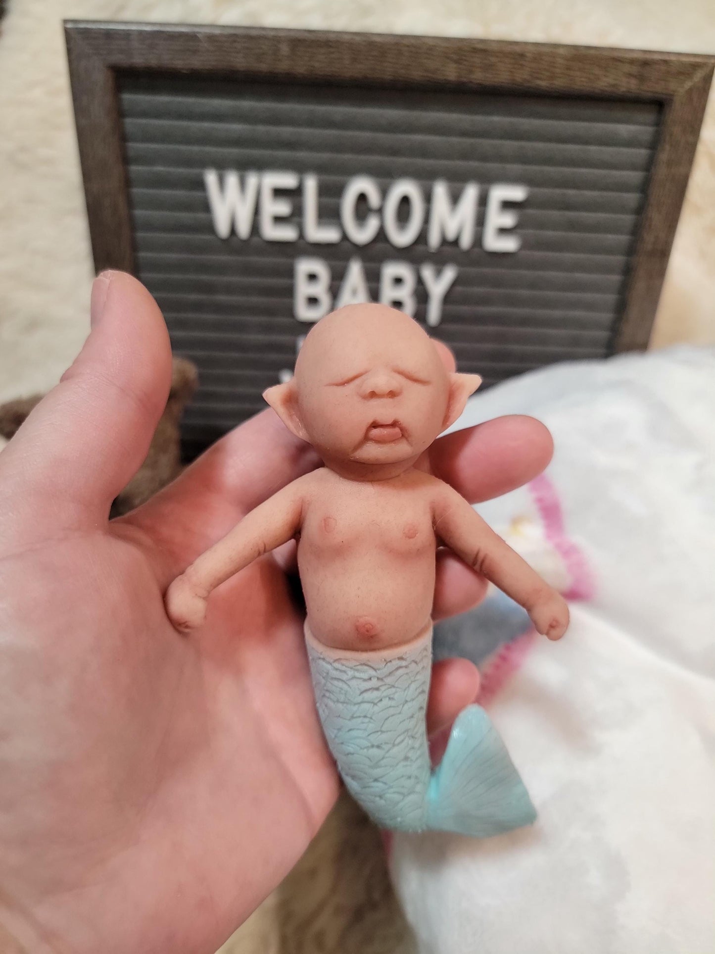 Authentic 5" Mermaid "Avalon" Full Silicone Baby Doll Enhanced Realism Edition Handmade by Artist