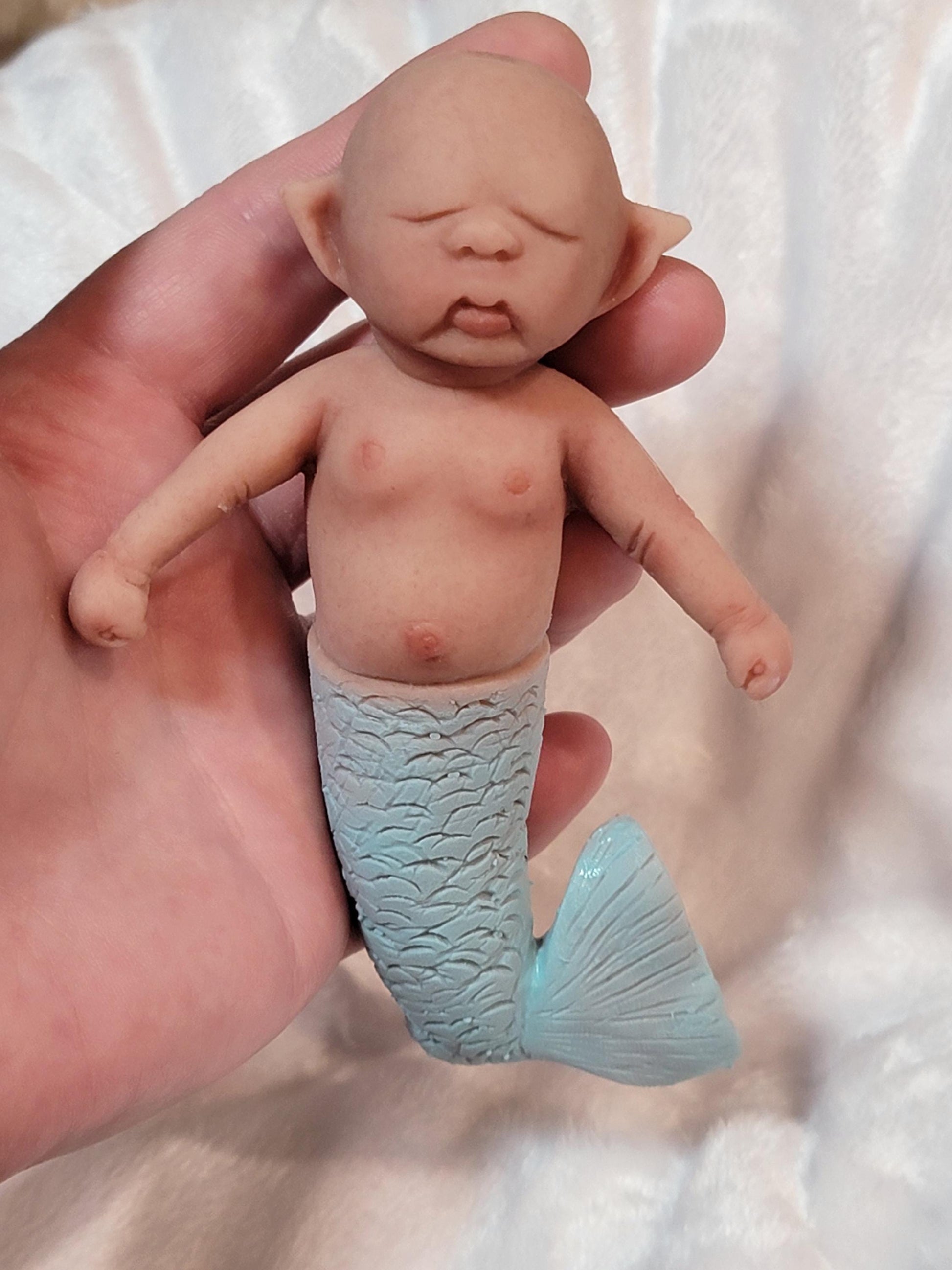 Authentic 5" Mermaid "Avalon" Full Silicone Baby Doll Enhanced Realism Edition Handmade by Artist