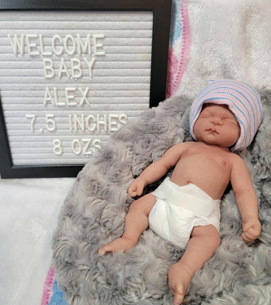 Authentic 7.5" Silicone Baby Girl Doll - Alex Enhanced Realism Edition Handmade by Artist