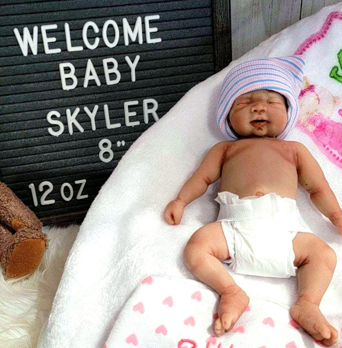 Handmade 8" Silicone Baby Doll - Skyler with Enhanced Realism Edition