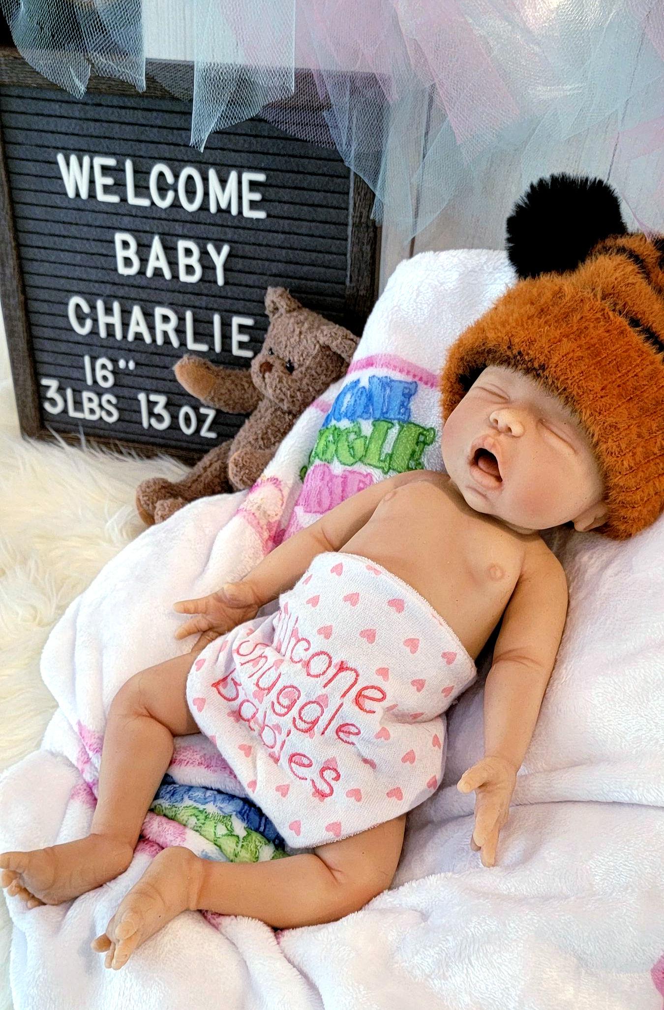 Authentic 16" Silicone Baby Doll "Charlie" Enhanced Realism Edition Handmade by Artist