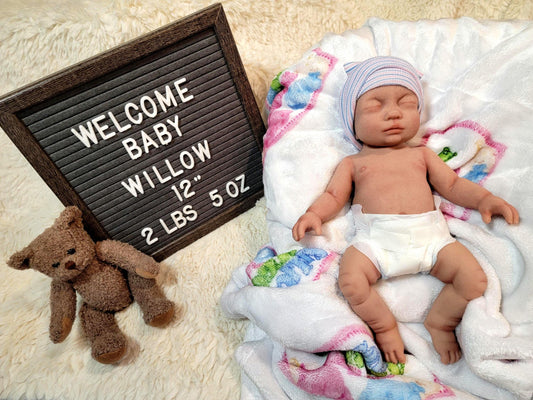 Authentic 12" Silicone Reborn Baby Doll: Willow or William Enhanced Realism Edition Handmade by Artist