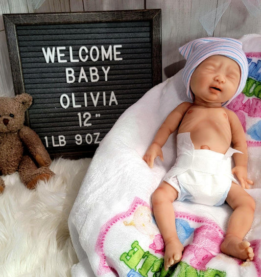 Authentic 12" Silicone Baby Girl Doll "Olivia" Enhanced Realism Edition Handmade by Artist