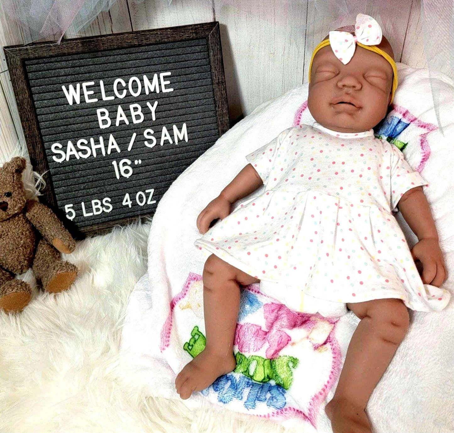 Authentic 16" Silicone Baby Doll "Sasha" Enhanced Realism Edition Handmade by Artist