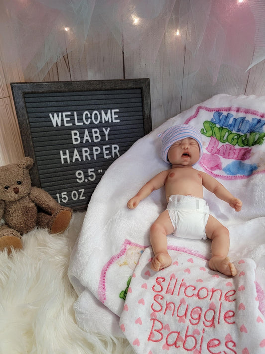 Authentic 9.5" Silicone Baby Girl Doll Harper Enhanced Realism Edition Handmade by Artist