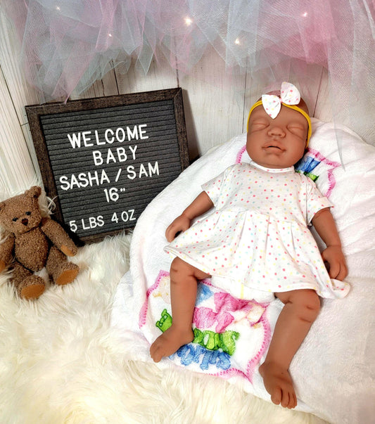Authentic 16" Silicone Baby Doll "Sasha" Enhanced Realism Edition Handmade by Artist
